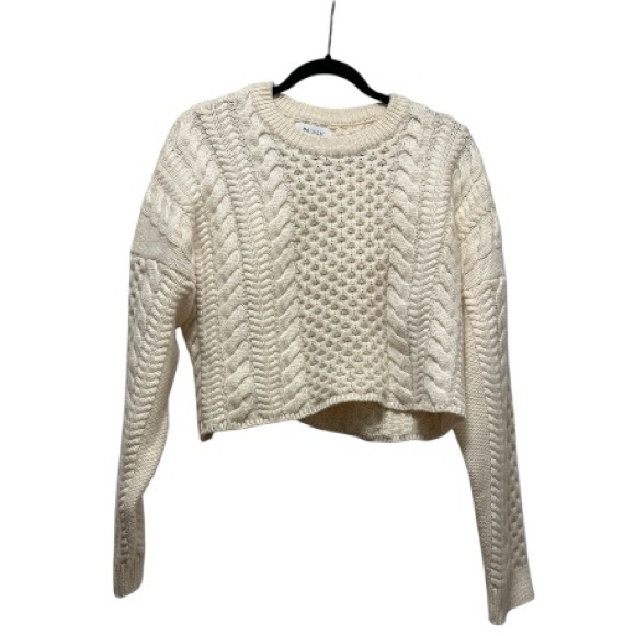 WOMEN'S WOOL CASHMERE CABLE CREWNECK SWEATER - Picture 5 of 8